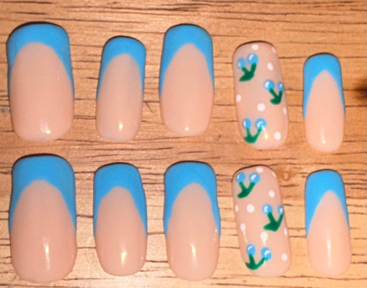Blue Cherry Press Ons